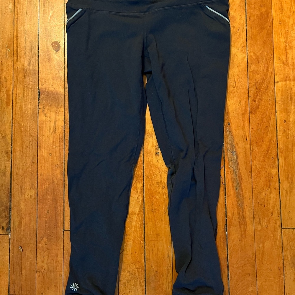 Athleta Black Leggings with Wide Waistband and Moisture-Wicking Fabric